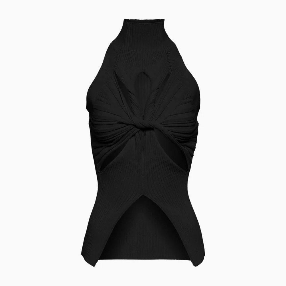 NWT Commense Twist Cutout Mock Neck Rib Top